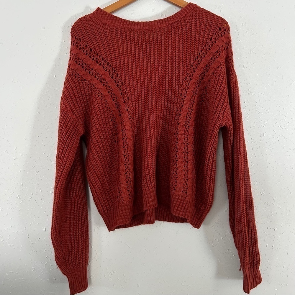 🦋 No Boundaries Burnt Orange Crew Neck Cross Back Sweater Fall Comfy Casual XL